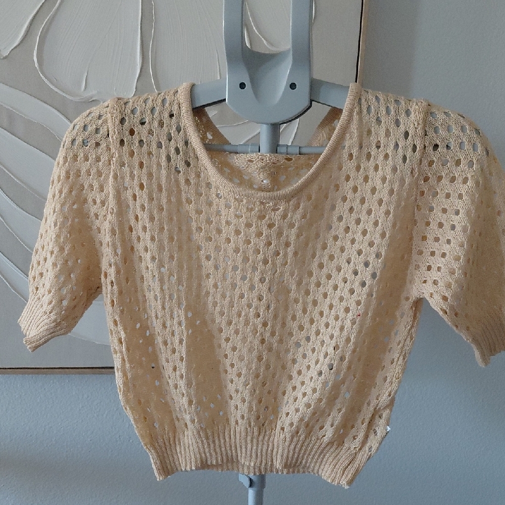 Cream Knit Short Sleeve Sweater